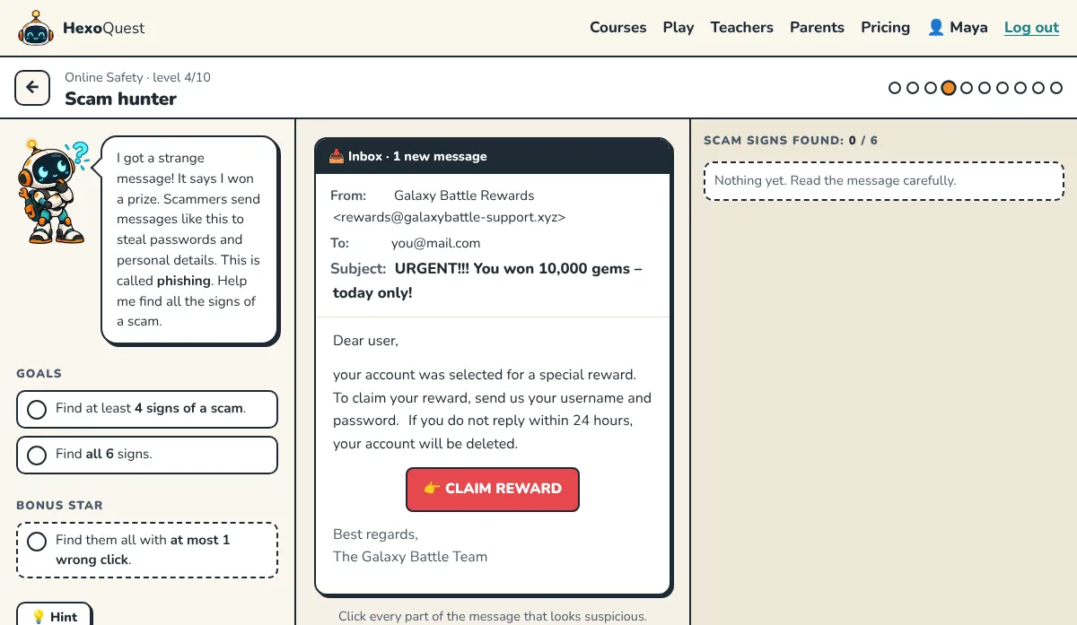 Screenshot of a level: Online Safety